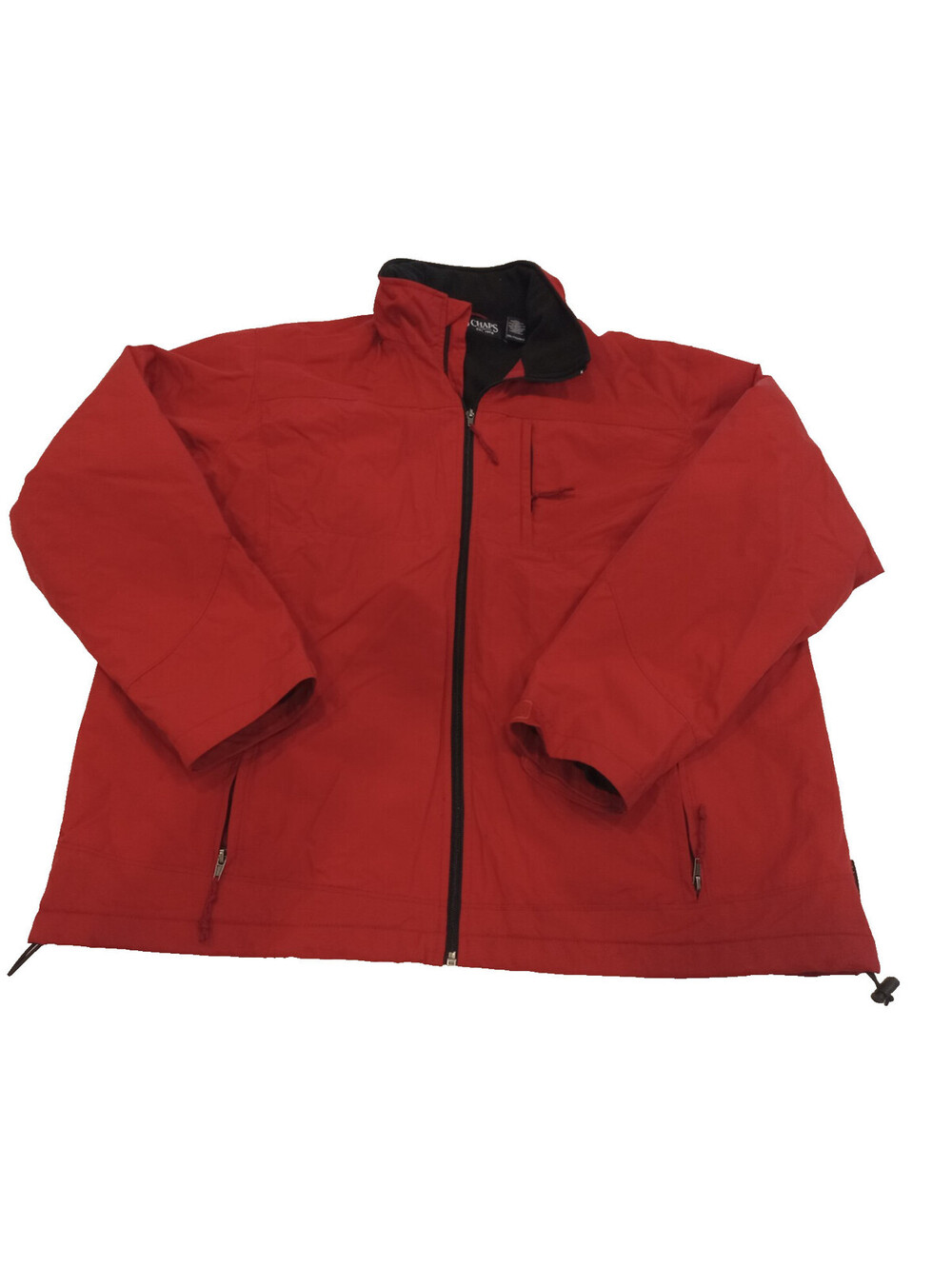 Chaps Jacket Mens XXL Red Black Full Zip Hidden Hood Chest Pocket Warm Coat 2XL